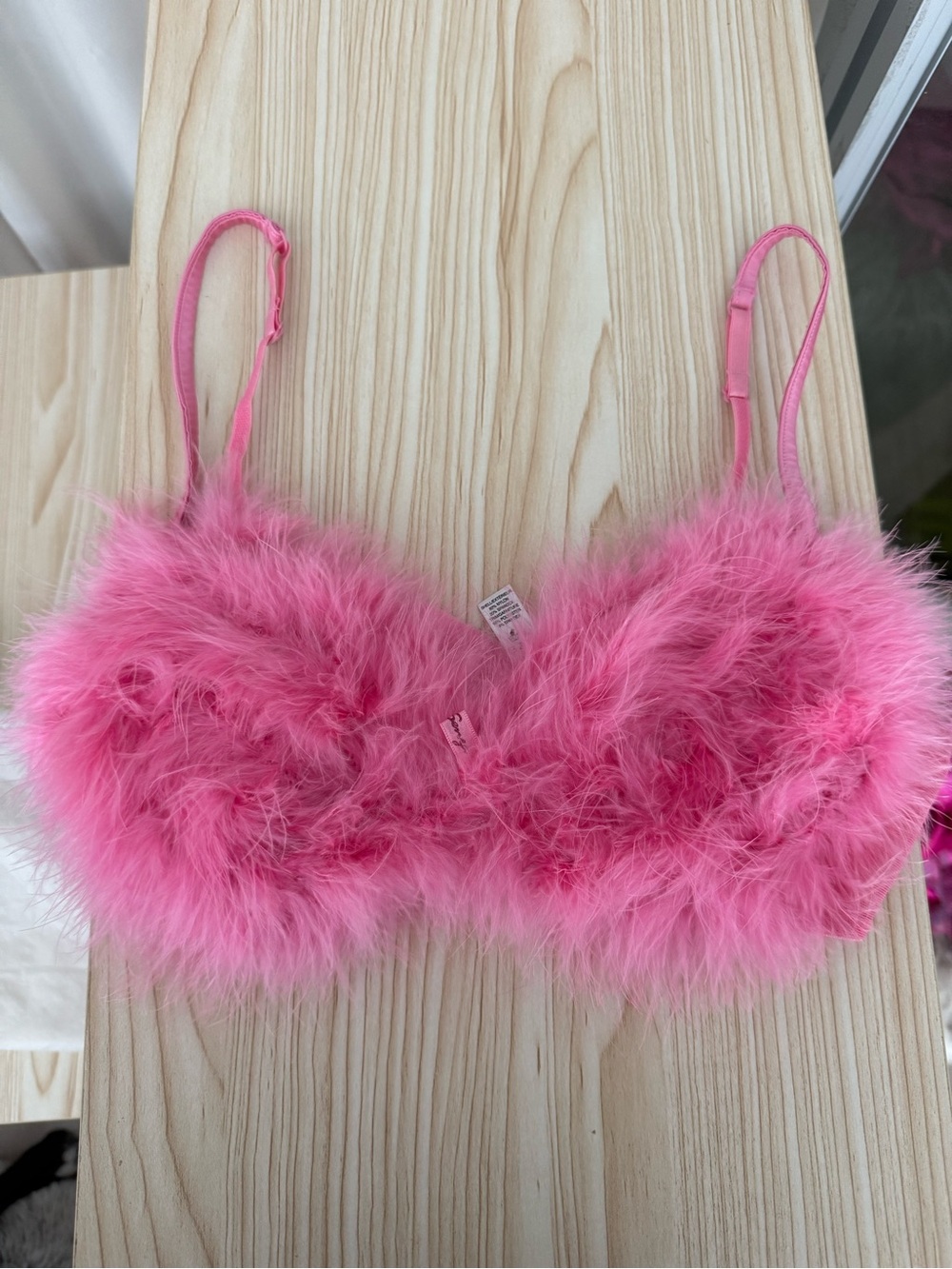La Senza Pink Marabou Feather Bra 36C Y2K Lingerie